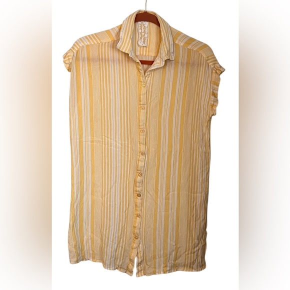Sadie & Sage Yellow and White Striped Capped Sleeve Button Up Blouse Size S - Picture 1 of 7
